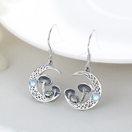 Mushroom Moonstone Earrings 925 Sterling Silver Celtic Crescent Moon Dangle Drop Earrings Mushroom Jewellery Gifts for Women Girls