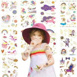 Fanoshon Temporary Tattoos, Over 100 Tattoos, Unicorn, Sparkling, Cute, Children, Girls, Metallic, Dreamy, Birthday Party Supplies, Face Stickers, Children’s Costume Accessories, Arms, Easy to Apply