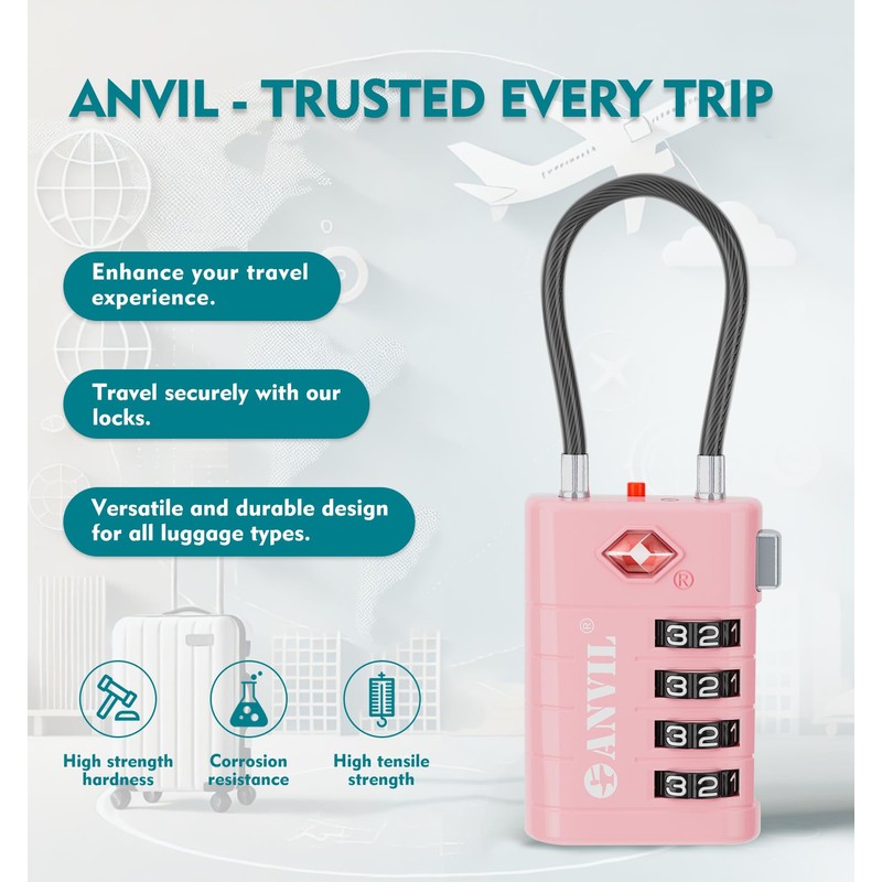 ANVIL 4 Digit Luggage Locks, TSA Locks for Luggage, Advanced