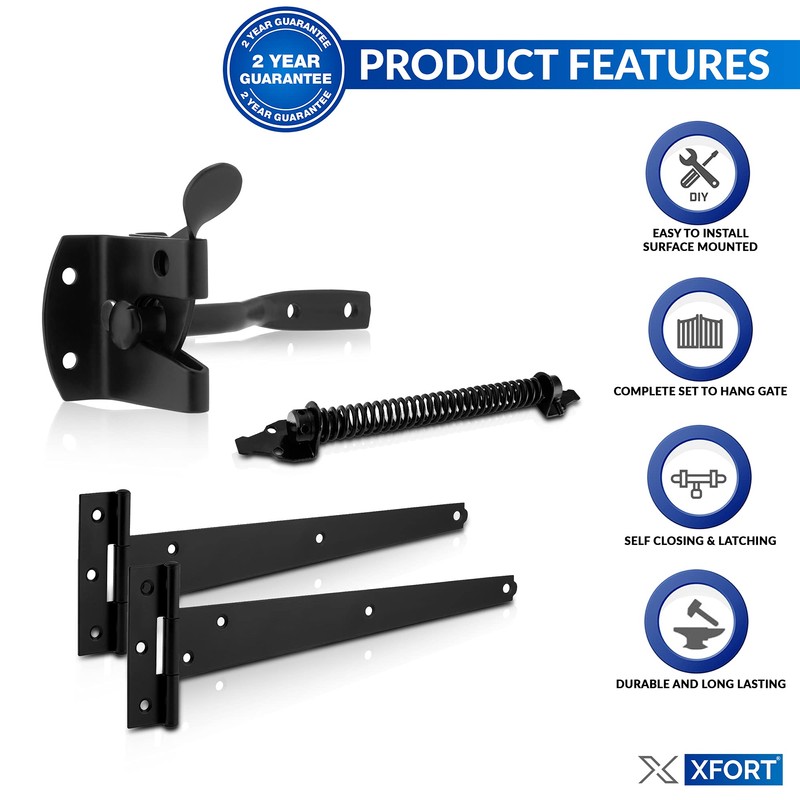 XFORT Premier Auto Gate Latch Black Pack, Complete with 300mm