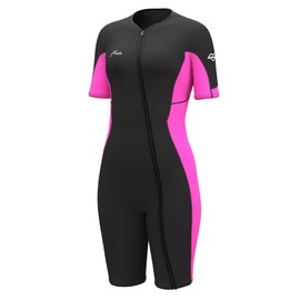 Hevto Wetsuit Women Shorty 2mm Neoprene Front Zip Short Wet Suit in Cold Water for Swimming Surfing Diving Paddle Boarding (W1S-Pink, 12)