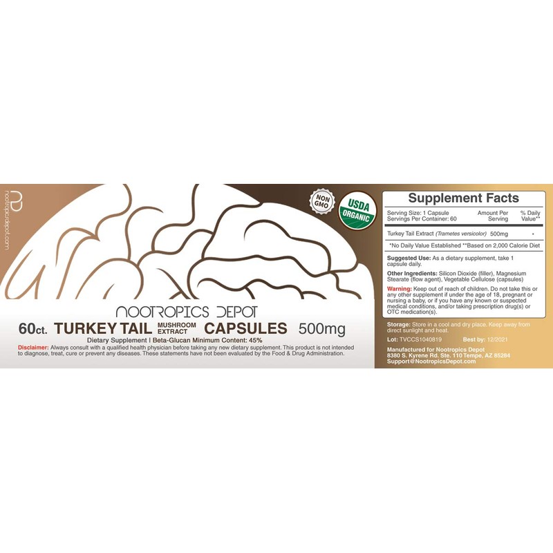 Nootropics Depot Turkey Tail Mushroom Capsules | 500mg | 60