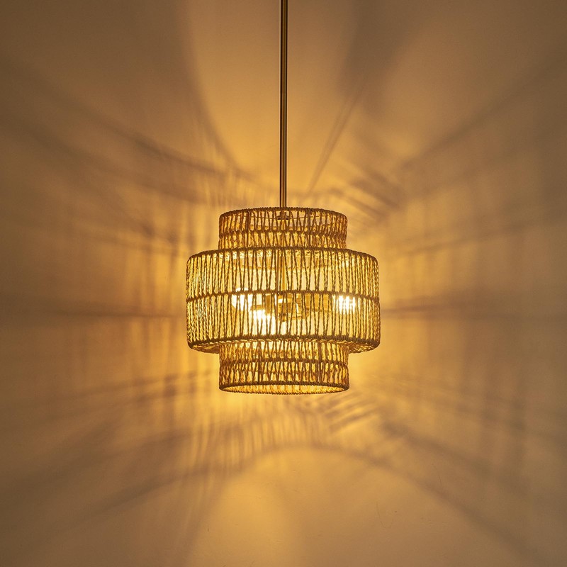 MODIVO Boho Rattan Pendant Light for Kitchen Island & Dining