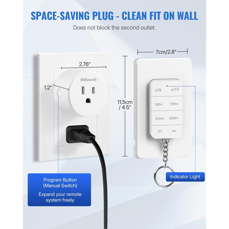 Remote Control Outlet with Timer, WILAWELS Indoor Outlet Timer with