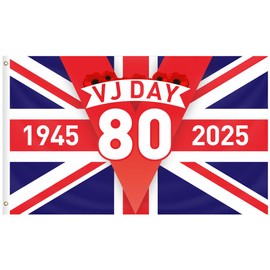 VJ Day 80th Anniversary Flag 2025, 5x3ft 15th August VJ Day 80 Anniversary Decorations 80 Years Victory In Japan 1945-2025 Commemorative Flag for Outdoor Indoor Events Party