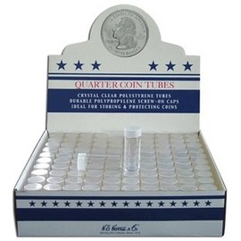100 Round Quarter Coin Tubes Round Quarter New Crystal Clear Polystyrene - Box 100