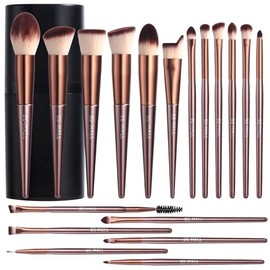 BS-MALL Set De 18 Brochas De Maquillaje Sintéticas Premium Para Base, Polvos, Correctores, Sombras De Ojos Y Colorete. Incluye Estuche Negro (B-Brown).