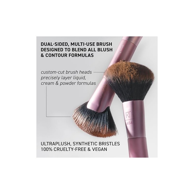 Real Techniques Schräger Fächerpinsel, doppelseitiges Make-up-Tool für Rouge, Bronzer &