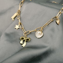 Coastal Cowgirl Charm Necklace Bow Charm Necklace Coastal Cowgirl Jewelry Seashell Summer Beach Western Necklace (Coastal Cowgirl necklace ca)