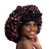 Silk Hair Cap with Satin Strap for Women's Wavy Hairstyles Free Size/Black Leopard Print 4ea