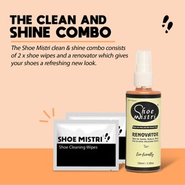 Shoe Mistri Shoe Renovator and Shoes Cleaning Wipes, Liquid Shoe Polish Spray, Shoe Shine Color, Suitable for Suede, Nubuck, Canvas, Knit and most other absorbent Fabrics (Tan)