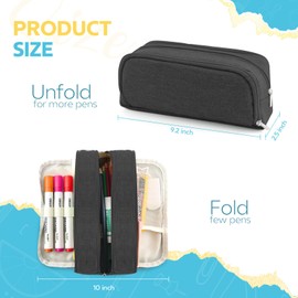 Large Capacity Pencil Case Pencil Pouch Pen Bag with 3 Compartment Stationery Organizer with Zipper, School Supplies Organizer for Teen Adults (Black)