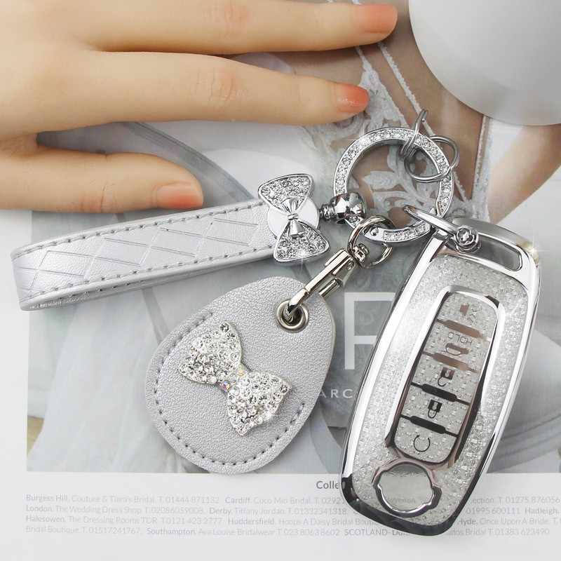 Rayslesan Key Fob Cover with Leather Holder Compatible with Airtag/RFID,Compatible