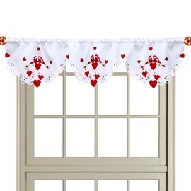 Grelucgo Embroidered Rod Pocket Kitchen Window Curtain Valance W57 × L14 inches for February 14th