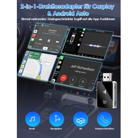 PARPAT 2 in 1 Wireless Apple CarPlay, Wireless Android Car Adapter Conversion from Wired to Wireless, Plug & Play