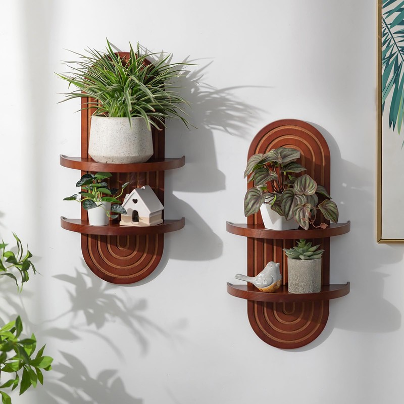 Walasis 22in Walnut Boho Floating Shelf with Ledge，Mid Century Modern