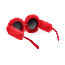 FEISEDY Women Plush Fuzzy Round Sunglasses Punk Soft Velvet Shades Ladies Handmade Party Cosplay Eyewear B2889