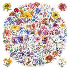 100PCS Shiny Bohemian Holographic Stickers - Glittering Vinyl Decals for Water Bottles,Laptops,Journals Beautiful Flower Designs Featuring Roses,Sunflowers,Daisies and Lavender for Kids,Teens,Adults
