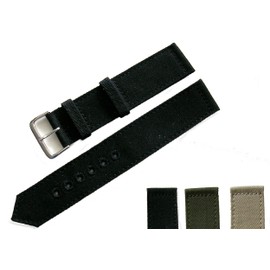 Canvas WWII 2pc Military watchband Vintage style strap Embroidered eyelets NATO 16mm 18mm 20mm 22mm USA stock (Black, 16mm)