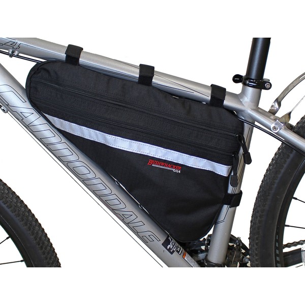 Bushwhacker Fargo Black - Large Triangle Bicycle Frame Bag w/ Reflective Trim Cycling Pack Bike Under Seat Top Tube Bag Front Rear Accessories Crossbar