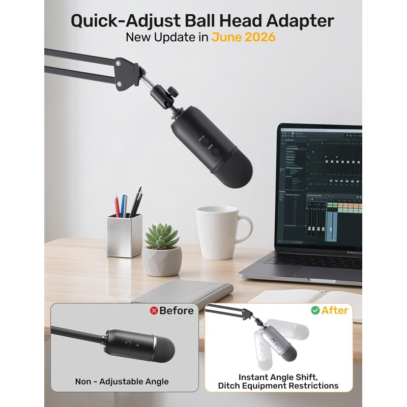 Ball and Socket Head Microphone Adapter with Angle Adjustment
