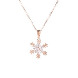 Simple Sparkly Snowflake Pendant Necklace For Women Dainty Fashion Winter zircon Chain Choker Necklaces Christmas Holiday Party Jewelry (Rose gold, One size)