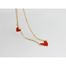 DAINTY Women Jewelry Titanium Stainless Steel Red Enamel Heart Love Chain Necklace 16"