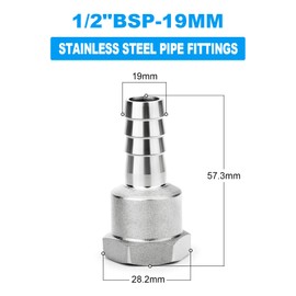 ERGAOBOY 2 Pcs Hose Fitting, 19 MM Barb to 1/2" BSP Female Hose Barb, 304 Stainless Steel Compression Fitting for Water, Industrial