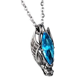 Cupimatch Men's Necklace Stainless Steel Gothic Dragon Head Punk Rock Biker Pendant Silver Blue, Stainless Steel, No Gemstone
