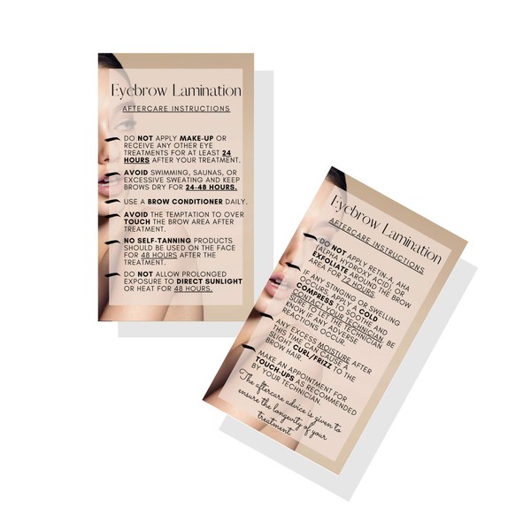 Eyebrow Lamination Aftercare Instruction Cards | Physical Printed 2 x