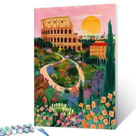 Rome Colosseum Scenery DIY Paint by Numbers for Adults Abstract Famous Landscape DIY Oil Painting Acrylic Paint Art Painting Kits Canvas with Acrylic Paints Colorful Scenery Art 16x20 Inch（Frameless）