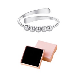 BEIBXHQQ 1 Piece Women's Rotating Ring with 1 Piece Pink Gift Box, Rotating Jewelry Ring, Women's Silver Ring, Women's Pearl Ring, Hand Decoration Accessories, Unisex Ring (White Gold)