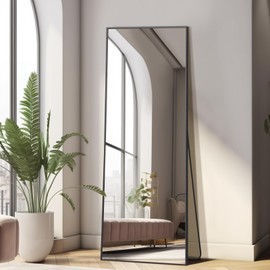 MELOMOIR 56"x18" Full Length Mirror, Floor Mirror with Stand Hanging or Leaning, Aluminum Alloy Frame Full Body Mirror for Bedroom Living Room Cloakroom Hallway, Wall Mirror Full Length, Black