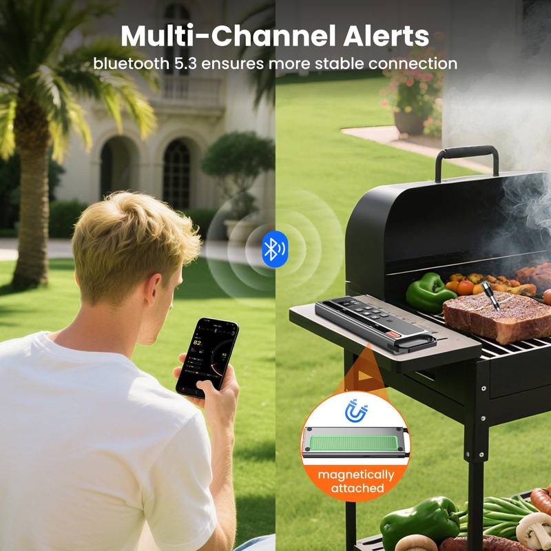 Wireless Meat Thermometer Digital-5.3 Bluetooth for Stable 800ft APP Control