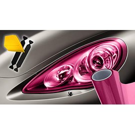 VViViD Extra-Wide Headlight Taillight Vinyl Tint Wrap 16 Inch x 48 Inch Roll Including Yellow Detailer Squeegee & 2X Black Felt Edge Decals (Pink)