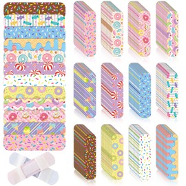 12 Styles Kids Bandages Bulk Cute Cartoon Flexible Adhesive Bandages Candy Donut Waterproof Breathable Adhesive Bandages for Little Cuts Scrapes for Girls Boys Children (120 Pcs)
