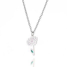 kkjoy Birth Month Flower Necklace Stainless Steel April Birth Flower Daisy Drip Oil Pendant Necklace Best Friend Necklace Jewellery Gifts for Women Girls