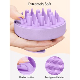 HEETA Hair Scalp Massager for Hair Growth, Shampoo Brush, Scalp Scrubber Exfoliator with Soft Silicone Bristles for Dandruff Removal to Relieve Stress, Wet Dry Use Updated Material, Purple