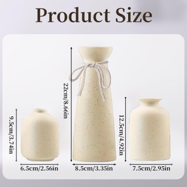 Ceramic Vase Set of 3 Dried Flowers Ceramic Vases Decorative Flowers Vases Rustic Farmhouse Style Vase for Pampas Grass Home Decor & Table Centrepieces (Beige)
