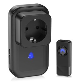 Wireless Bell Set, Wireless Doorbell with EU Socket, IP55 Wireless Bell Outdoor Waterproof, 260 m Wireless Range, 58 Ringtones, Wireless Doorbell with LED Flash