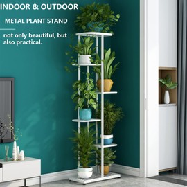 LINZINAR Plant Stand Metal 6 Tier 7 Potted Indoor Outdoor Multiple Stand Holder Shelf Rack Planter Display for Patio Garden Corner Balcony Bedroom (6 Tier 7 Potted, White)