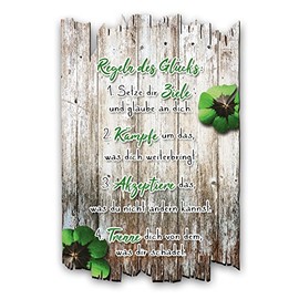Kreative Feder Wooden Wall Picture Rules of Happiness in Shabby Chic Country House Style - Wooden Sign Size 30 x 20 cm (Rules of Happiness)