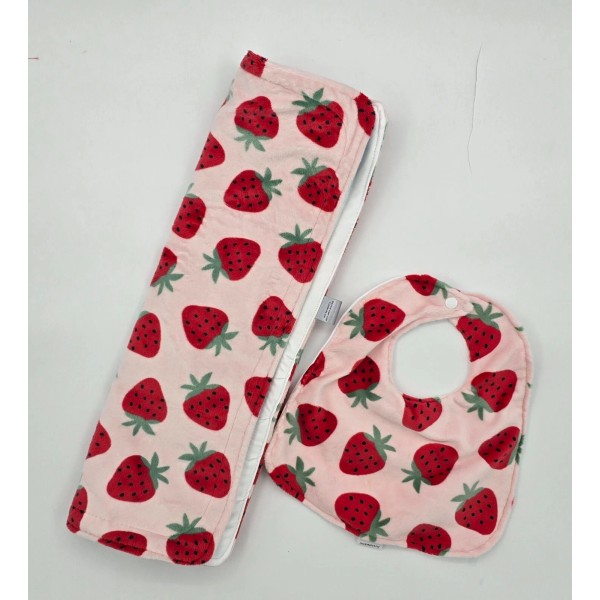 Handmade Strawberry Minky Print Kids Drool Bib and Changing Mat