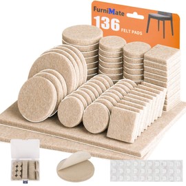 Felt Furniture Pads-136 Pieces Felt Pads for Furniture Beige 5mm Thick, Floor Savers for Furniture Anti Scratch, Best Floor Protectors with Case for Hardwood Floors