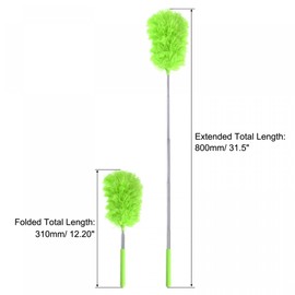 sourcing map Microfiber Cleaning Duster, 12 to 31.5 Inch Washable Extendable Brush Flexible Feather Duster for Window Furniture, Green