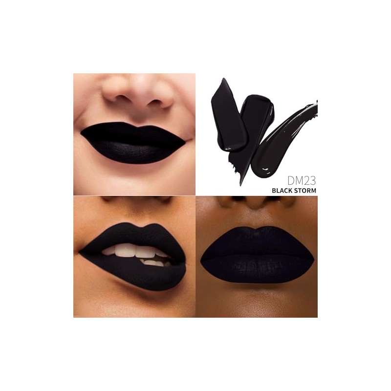DE'MUMU- Lápiz labial negro mate para mujer, lápiz labial de