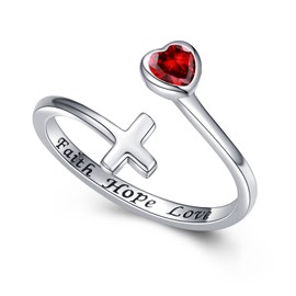 Faith Hope Love Jewelry for Women: 925 Sterling Silver Cross Ring Inspirational Jewelry Gift (Red)
