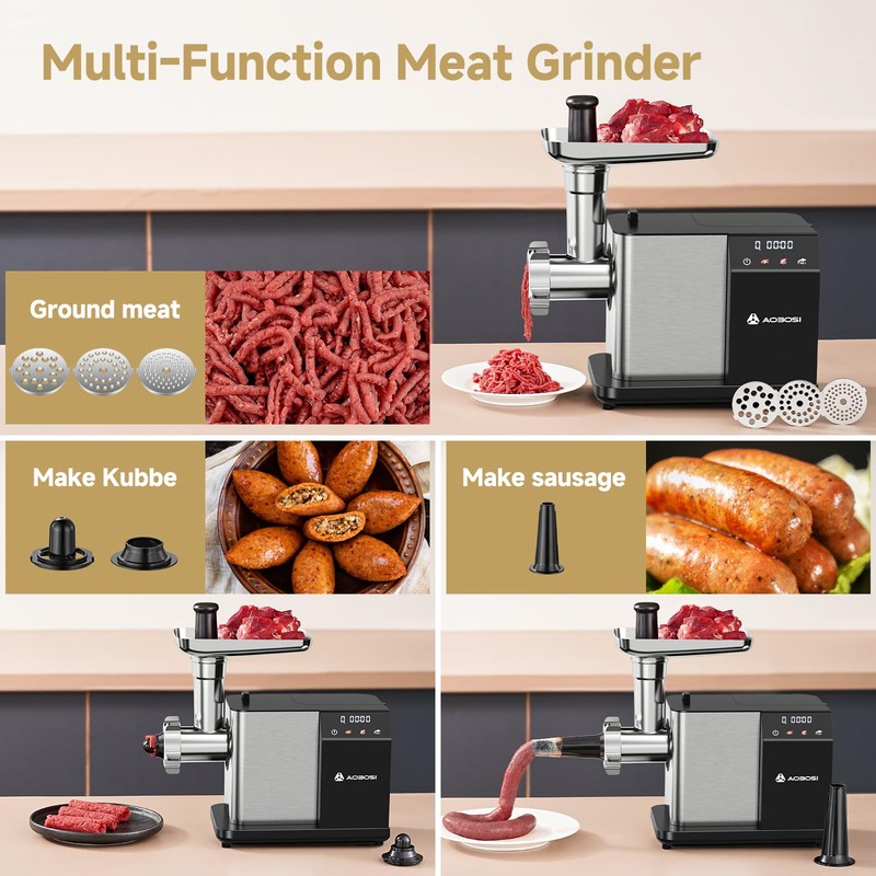 AAOBOSI Meat Grinder Electric 3000W Max with Touch Color Screen,