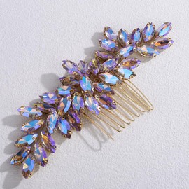Lenjicons Teardrop Rhinestone Hair Comb Bridal Headpiece Rhinestone Wedding Hair Comb Luxury Crystal Bridal Headband Wedding Hair Accessories for Women (multi purple)