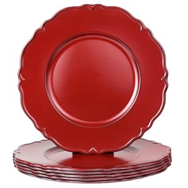 UOEKCS Antique Red Charger Plates Set of 6, 13" Plate Charger for Dinner Plates, Plastic Round charger plates bulk Wedding, Events, Party, Tabletop Decor.